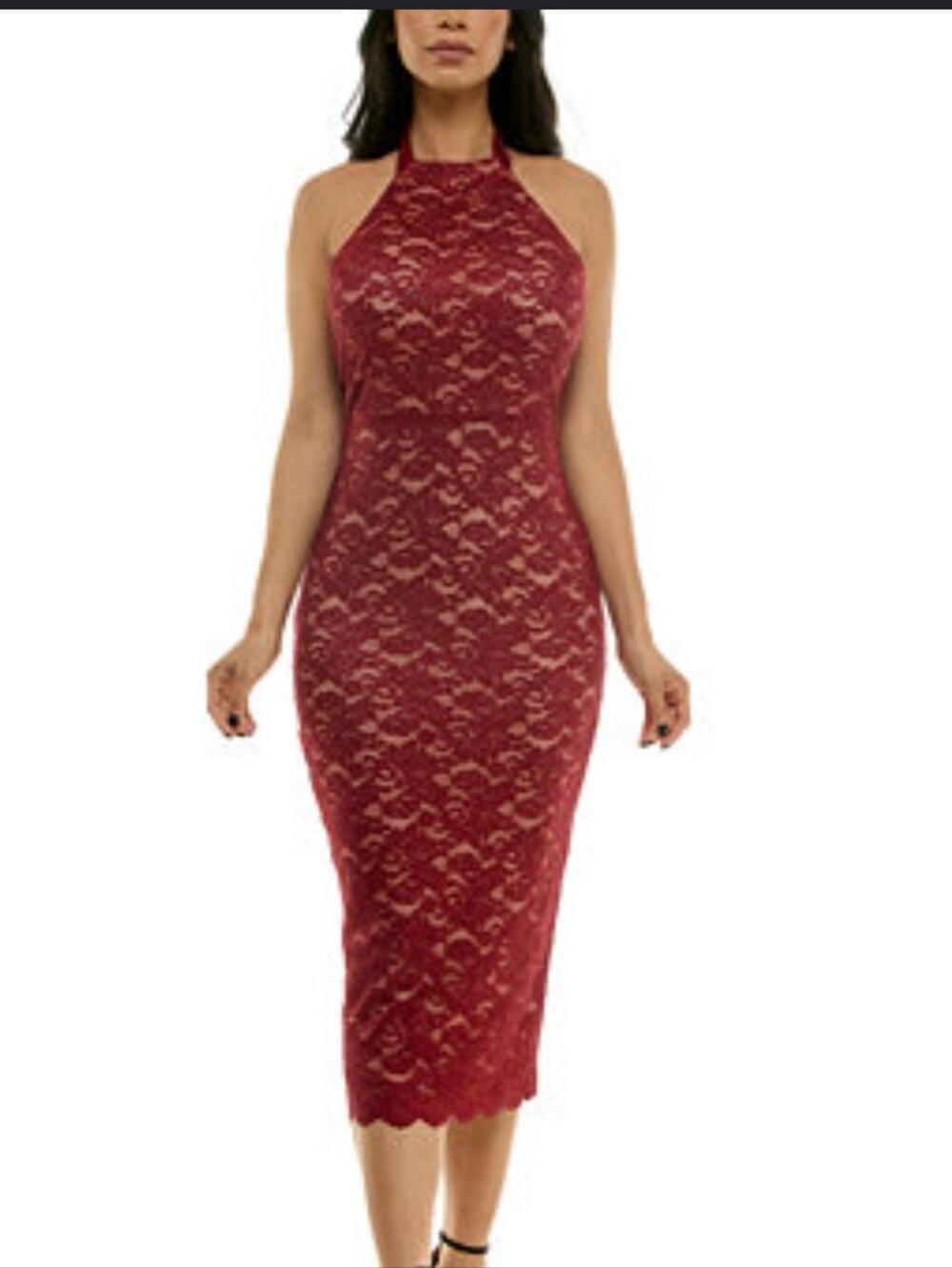 Emerald Sundae Burgundy Lace Glitter Maxi Dress XXS NWT Halter Formal